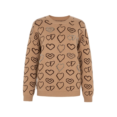 XG雪歌爱心钉珠长袖毛针织衫2023冬季新款宽松套头保暖羊毛衫女装