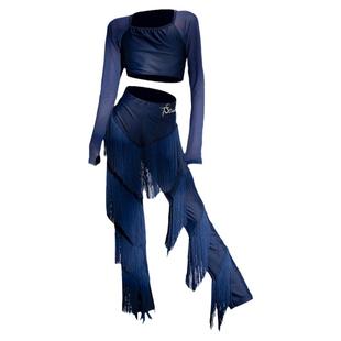 拉丁舞服女童练功服流苏裤子套装专业训练服少儿舞蹈比赛服演出服