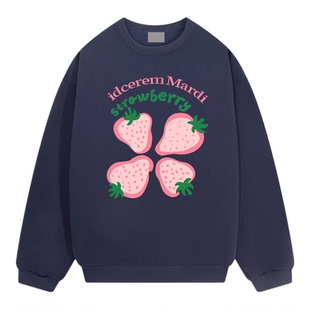 idcerem Mardi加绒草莓卫衣女秋冬季纯棉宽松情侣装韩系休闲上衣