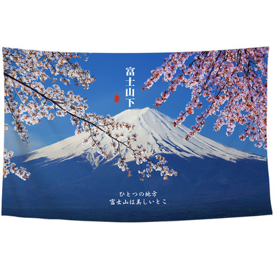 日本背景布富士山火山樱花