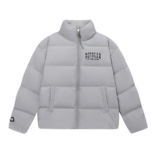 BIPOLAR刺绣镂空环羽绒服美式休闲立领简约上衣外套男宽松面包服