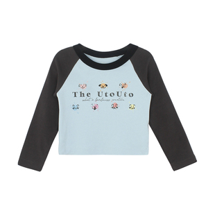 大耳象女童插肩印花T恤2026春季新款宝儿短款休闲百搭长袖上衣