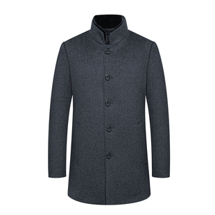 皮尔卡丹毛呢大衣男中年轻奢时尚立领秋冬季双面呢羽绒内胆外套男