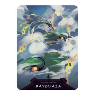 Mega烈空坐宝可梦神兽平板保护壳适用苹果iPadPro13/11创意三折Air4气囊防摔5蚕丝纹Mini6卡通iPad10神奇宝贝