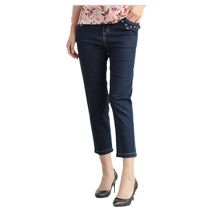 葵牌夏季薄款妈妈牛仔裤七分弹力高腰50岁中老年休闲女裤直筒宽松