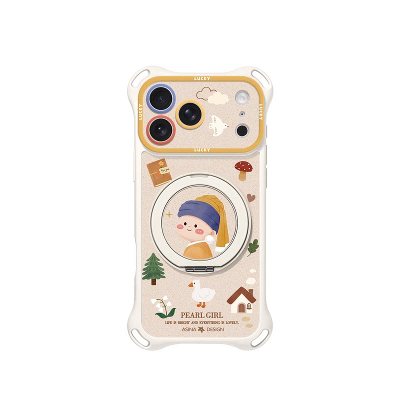 童话珍珠少女适用iPhone17Promax手机壳新款ip16苹果18Pro磁吸带支架套Bo1液态硅胶支点15挂绳14可爱13pm全包