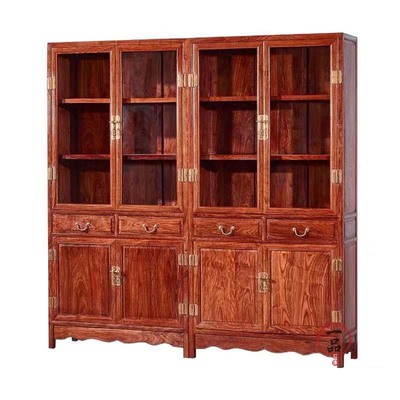 红木书柜刺猬紫檀书架文件玻璃柜储物架置物柜花梨木办公实木书柜