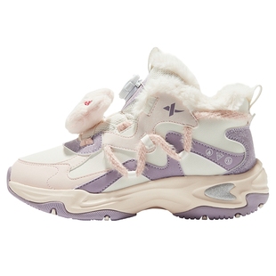 特步童鞋冬季新款儿童运动鞋女童中大童加绒保暖大棉旋转钮扣棉鞋