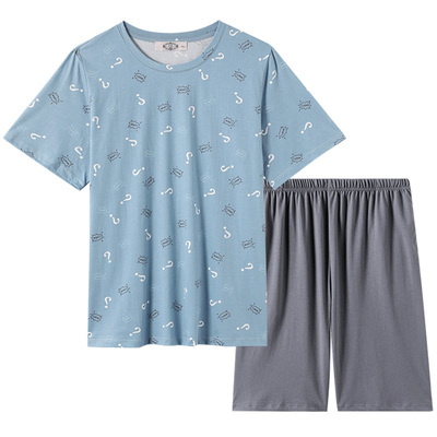 美标男士短袖纯棉睡衣套装薄款夏