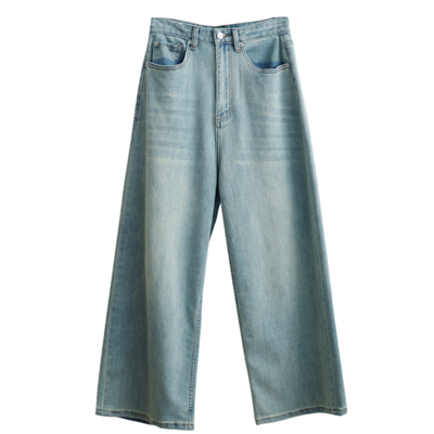 花吉高腰复古直筒宽松九分牛仔裤