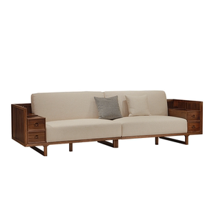 宋式美学黑胡桃木实木沙发组合四人位双人储物沙发新中式客厅家具