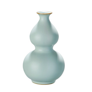 青澹汝窑葫芦瓶摆件客厅博古架装饰景德镇小花瓶陶瓷复古汝瓷开片