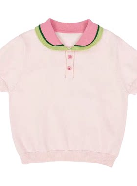 夏季女童POLO领撞色薄款针织衫