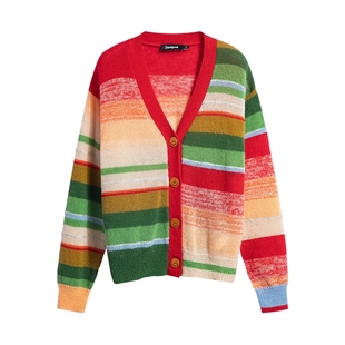 【羊毛混纺】Desigual26春夏新品宽松渐变条纹针织开衫女式外套