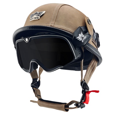 复古巡航摩托车头盔男夏季3C认证半盔哈雷电动车大兵盔机车皮钢盔