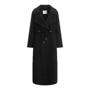 DTLANDO秋冬时尚女装优雅气质纯色大翻领系带收腰羊毛大衣外套