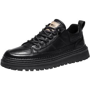 公牛世家男鞋冬季高级感黑色真皮板鞋男厚底增高英伦休闲男士皮鞋