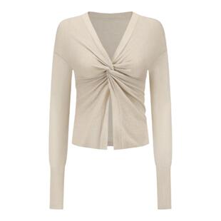 【赵露思同款】OUDE WAAG  高级感亲肤优雅亮丝V领扭结女装针织衫