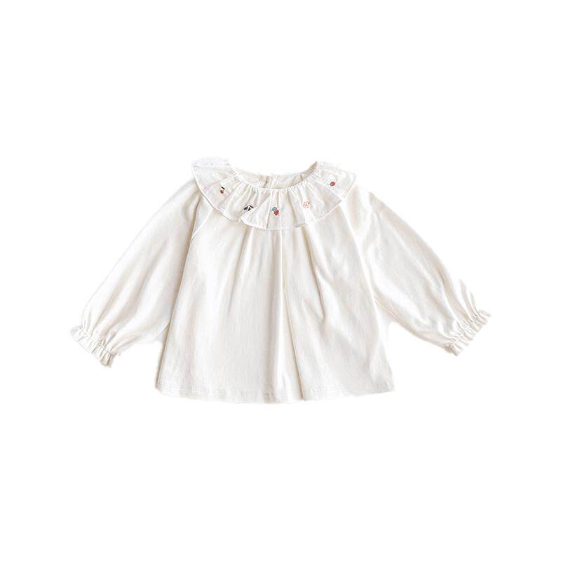 【新品】OAK FAMILY宝宝纯色T恤娃娃领上衣女童荷叶袖百搭衬衫