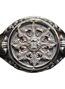 铁头的店 925银复古做旧款欧式窗花戒指 个性潮流情侣款银饰指环