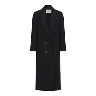 MSGM秋冬新款外套女士黑色显瘦经典羊毛长袖大衣长款冬季时髦加长