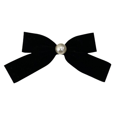 复古优雅黑色丝绒珍珠蝴蝶结发夹