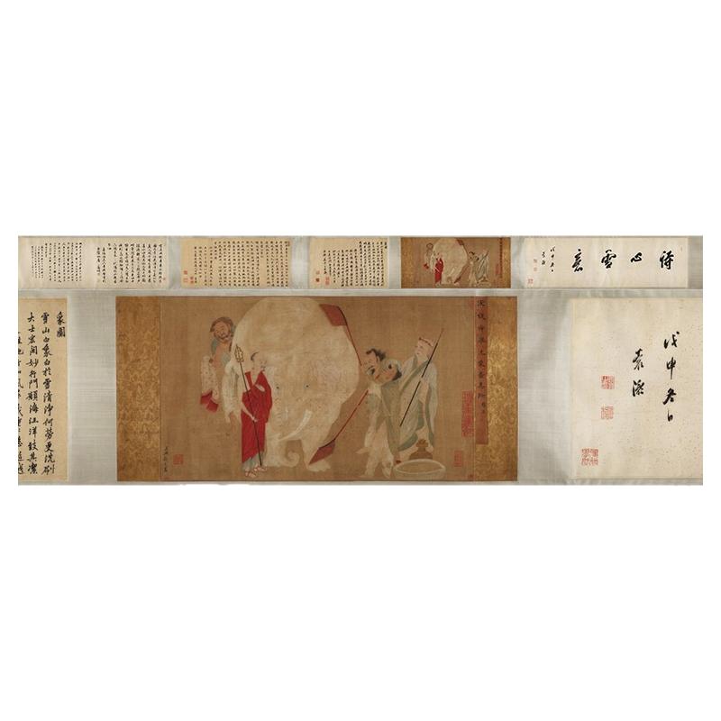 钱选 洗象图卷古代国画工笔人物走兽临摹高清宣纸微喷复制品
