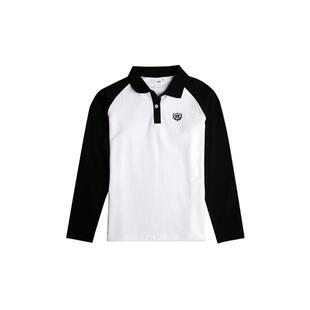 新款秋季女童长袖t恤棉料透气儿童带领polo衫钮扣撞色领子T上衣白