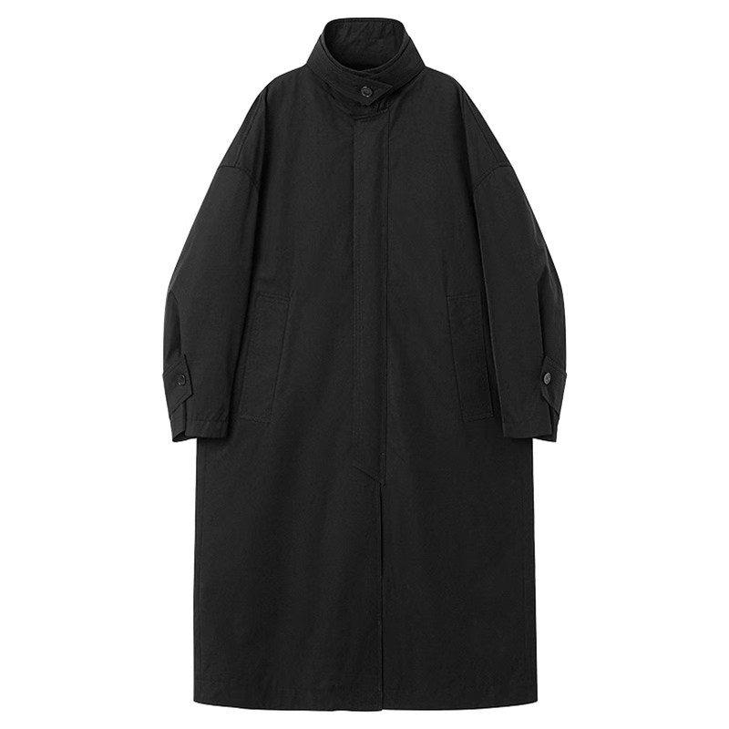白弓立领鹅绒长款风衣式羽绒服