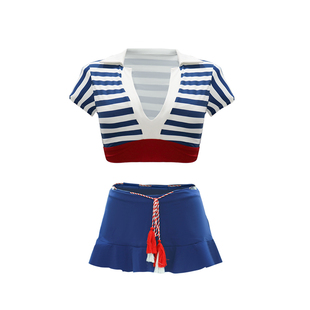 atlanticbeach2025新款海边度假泳衣女夏条纹分体裙裤式温泉泳装