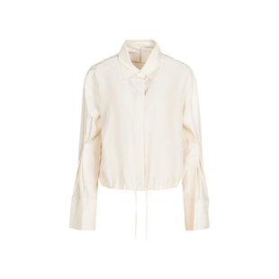 LESS小翻领短款细抽绳长袖衬衣女桑蚕真丝简约休闲衬衫2O5211040