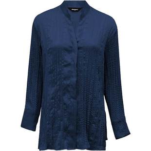 COCOBELLA重工压褶缎面优雅立领衬衫女新中式两穿衬衣SR0045