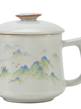 高档汝窑带盖泡茶杯个人家用