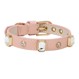 阿奇尔 方钻彩钻石真皮宠物项圈小型犬猫咪狗颈圈