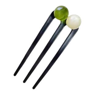 加长款珠珠三齿u型发簪女2025新款高端新中式盘发插梳后脑勺发钗