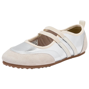 热风运动风玛丽珍鞋女款2025年秋季新款薄底休闲浅口单鞋银色女鞋