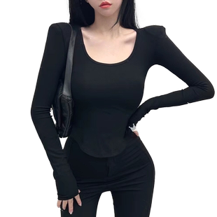 白色低领长袖内搭打底衫女t恤正肩2026新款修身收腰上衣可外穿