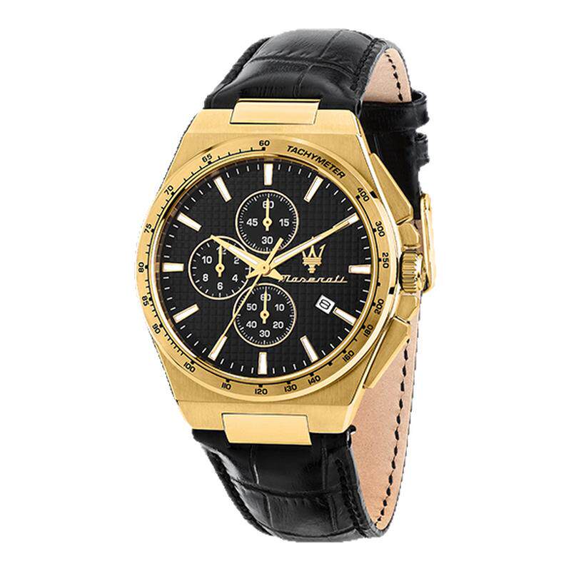 玛莎拉蒂男士运动手表轻奢腕表时尚皮革表带大表盘多功能石英名表