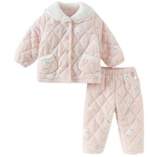 戴维贝拉儿童家居服套装宝宝女童新款加厚睡衣女宝冬装保暖棉服