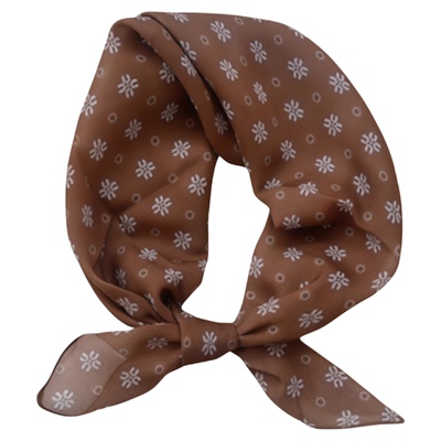 老钱风咖色碎花方巾系脖丝巾围巾