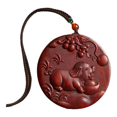 紫檀木生肖猪吊坠护身符汽车挂件