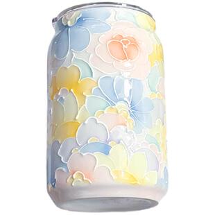 景德镇陶瓷万花杯高颜值网红吸管喝水杯奶茶咖啡可乐罐手工定制礼