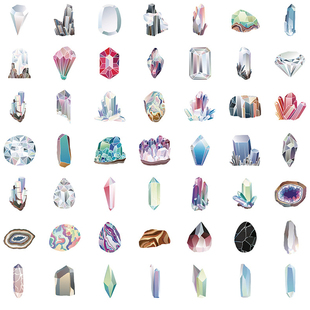 50张高级感钻石宝石水晶立体既视感装饰贴纸装扮笔记本头盔冰箱保温杯背景墙柜子电梯门相机DIY防水贴贴纸