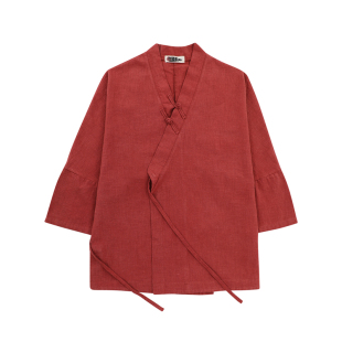 亚麻砂洗做旧禅茶服立领文艺复古禅意衬衫棉麻中式女装开衫外套女