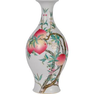 景德镇官方旗舰店陶瓷150件粉彩寿桃橄榄瓶手工中式仿古摆件花瓶