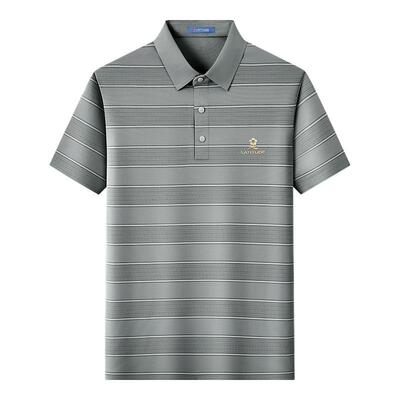 [凉感桑蚕丝]梦特娇夏季男士短袖Polo衫休闲条纹翻领t恤父亲礼物Z