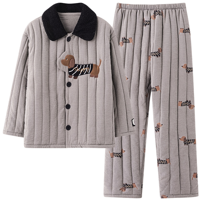 猫人优品冬季三层加厚睡衣套装女