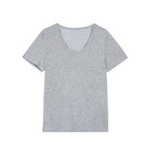 pusumede 多色入|基础U领短袖t恤女雪花肌理简约宽松慵懒正肩上衣