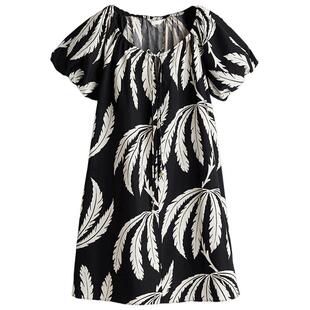 HM女装无领连衣裙冬季宽松A字抽绳领设计感碎花裙1275760