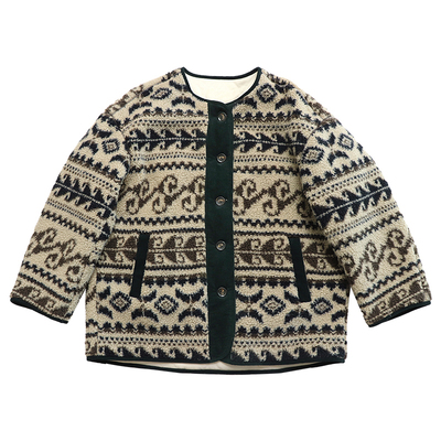 提花仿羊羔毛双面穿棉服